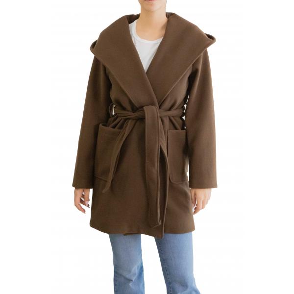 Cappotto corto con cinta tinta unita